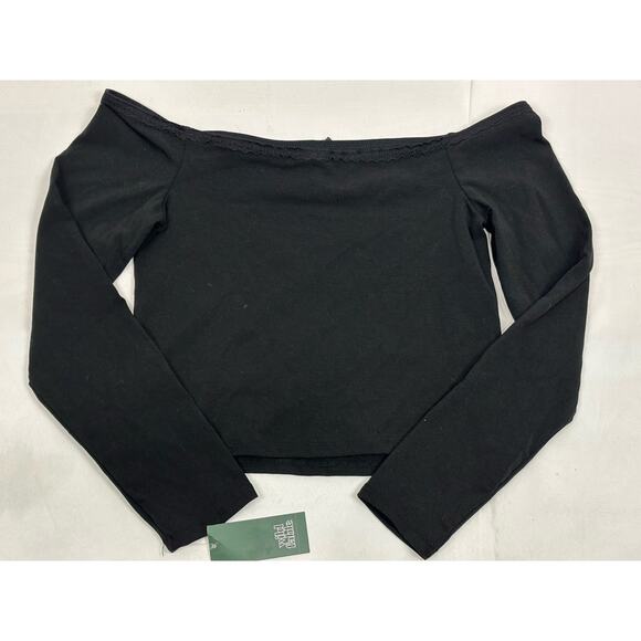 Wild Fable Long Sleeve Off The Shoulder Top Size L Cropped Bow Y2K Whimsygoth - Picture 5 of 7